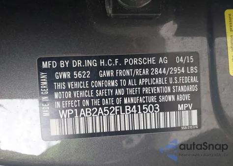 2015 Porsche Macan S z USA, uszkodzony, nr VIN WP1AB2A52FLB41503